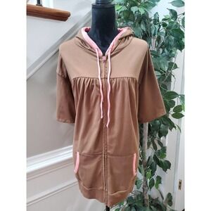 Mountain Lake Women Brown Cotton Short Sleeve c Full Zipper Hoodie Size 3X